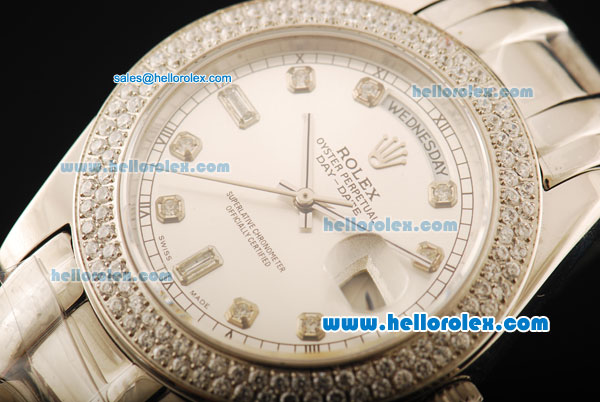 Rolex Day-Date Automatic Movement ETA Coating Case with Silver Dial and Diamond Markers/Bezel - Click Image to Close
